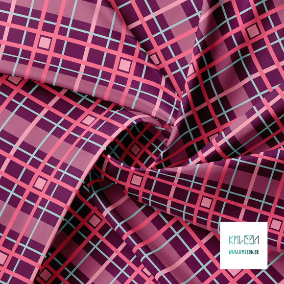 Pink and light blue plaid fabric