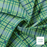 Green and navy plaid fabric