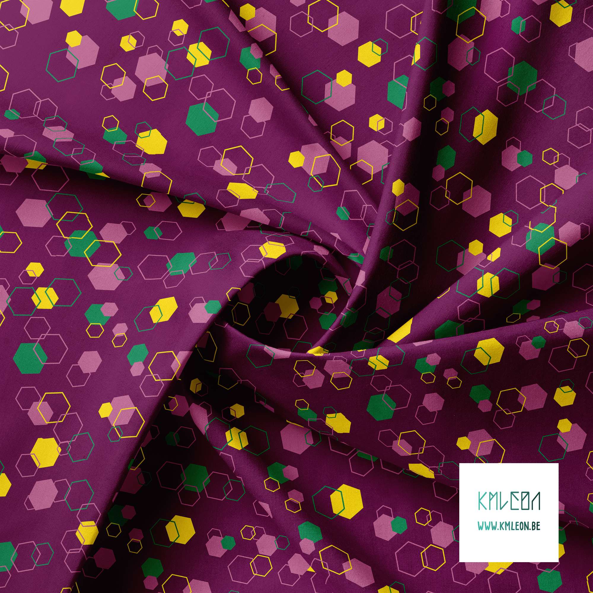 Random pink, yellow and green octagons fabric