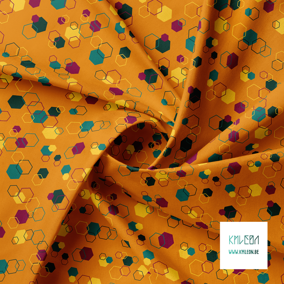 Random green, yellow and purple octagons fabric