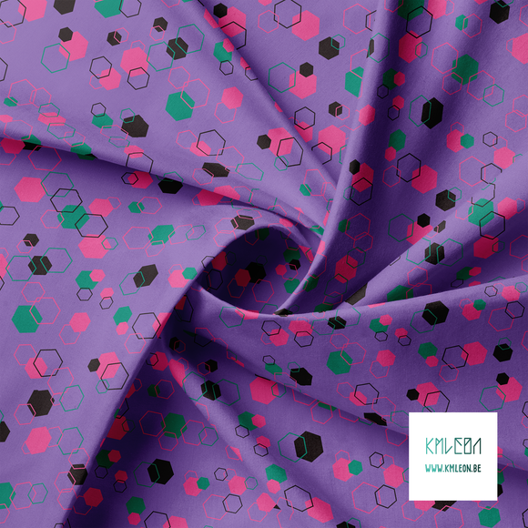 Random pink, black and green octagons fabric