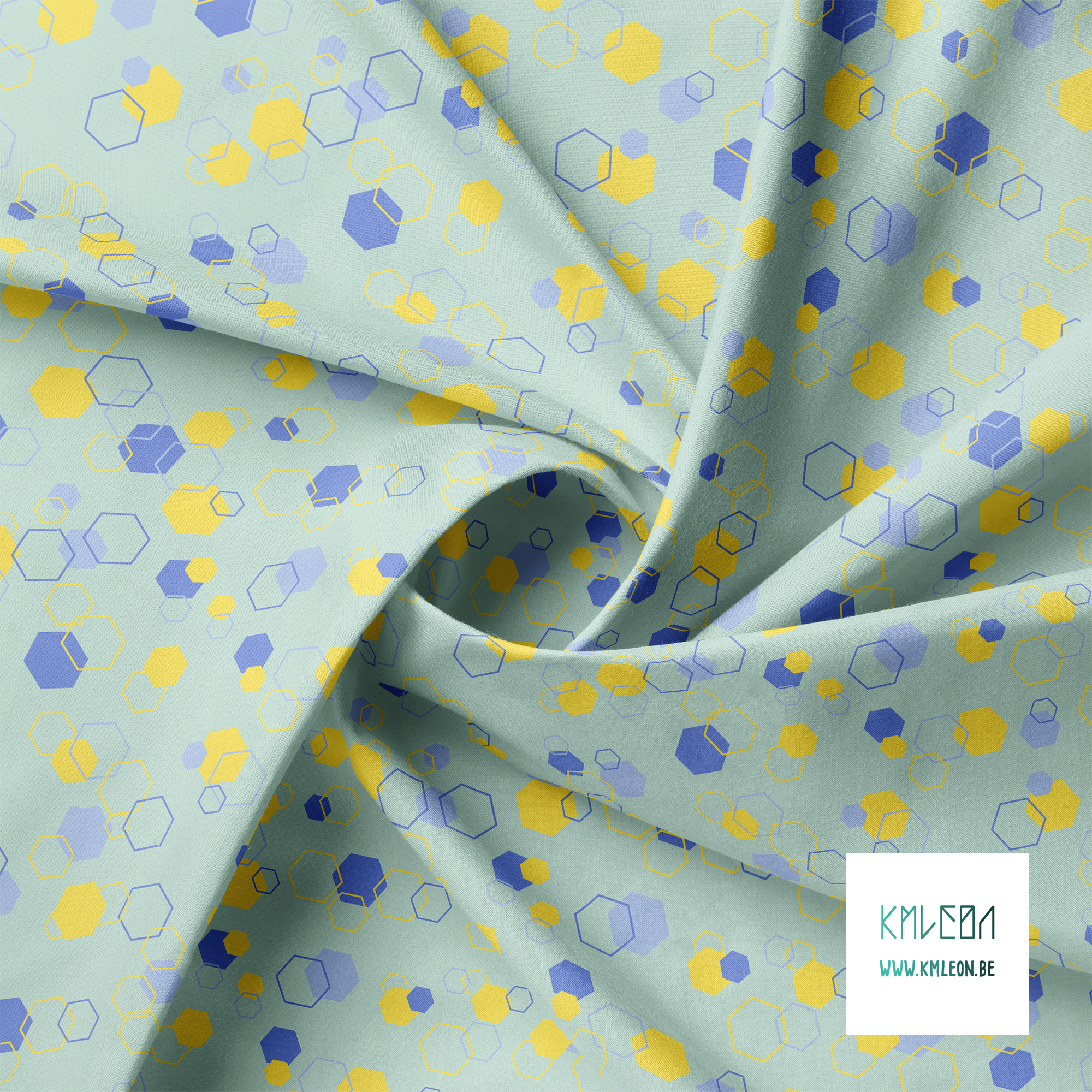 Willekeurige gele en blauwpaarde achthoeken stof