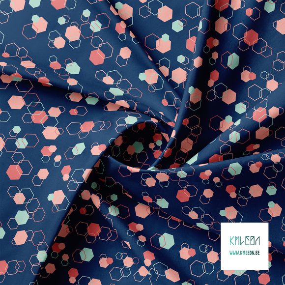 Random pink and mint green octagons fabric