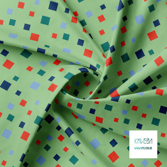 Green, blue and red squares fabric