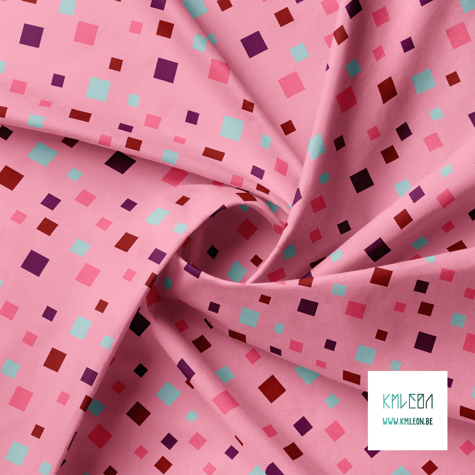 Red, purple, pink and light blue squares fabric