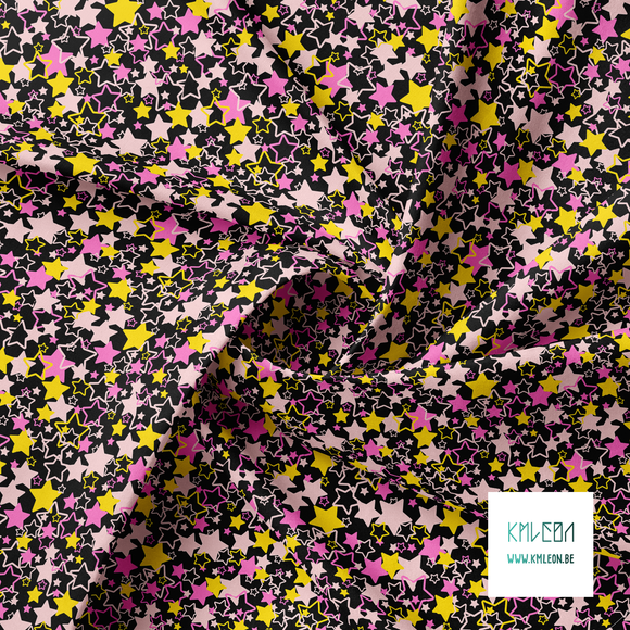 Pink and yellow random stars fabric
