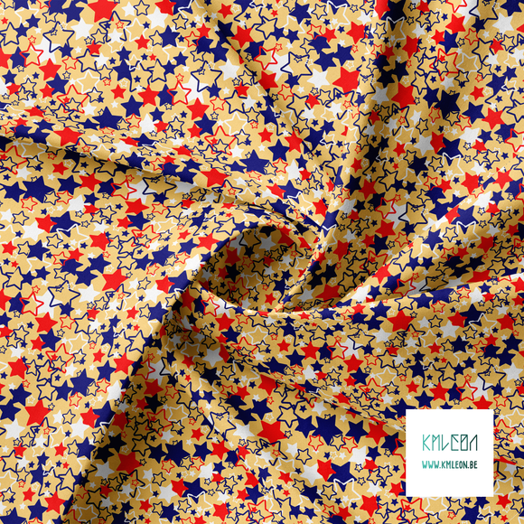 Blue, white and red random stars fabric
