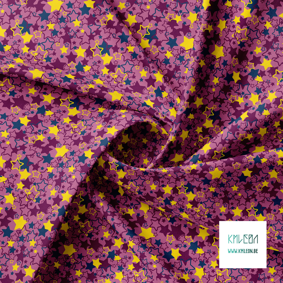 Purple, yellow and navy random stars fabric