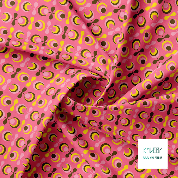 Yellow, pink and brown retro flowers fabric