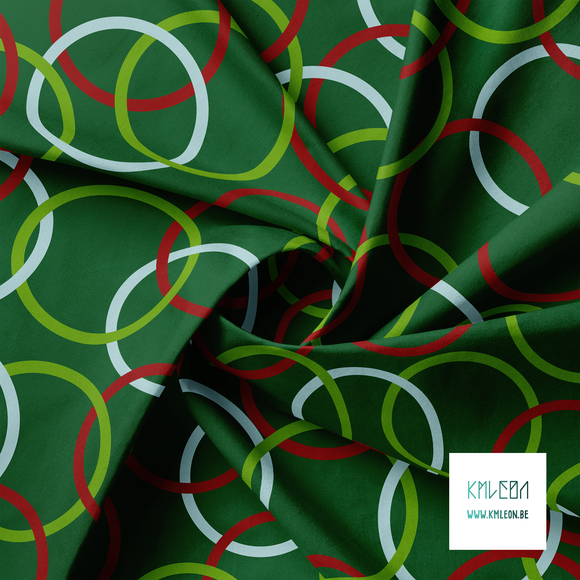 Green, red and light blue interlocking rings fabric