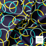 Yellow, teal and mint green interlocking rings fabric