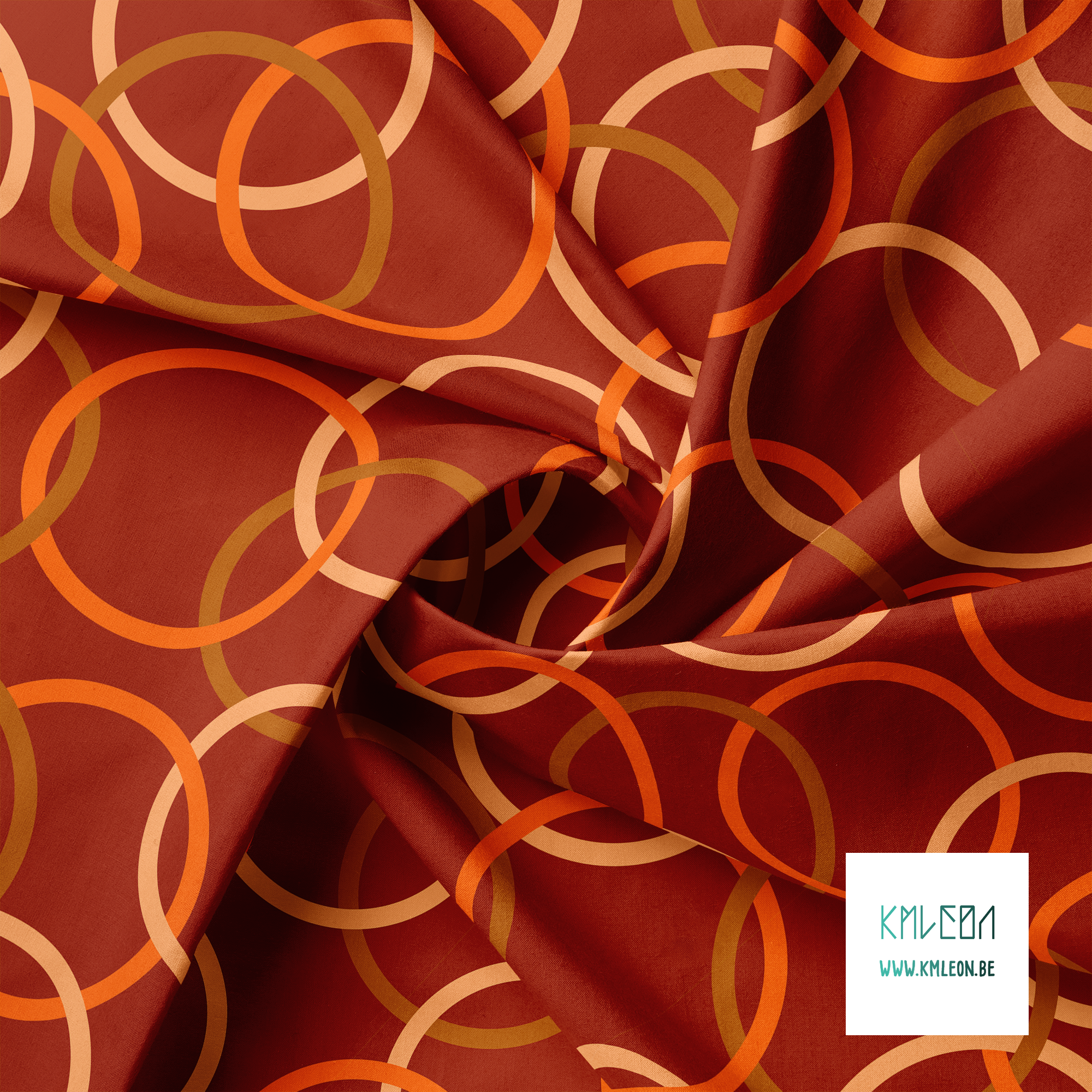 Beige, orange and brown interlocking rings fabric