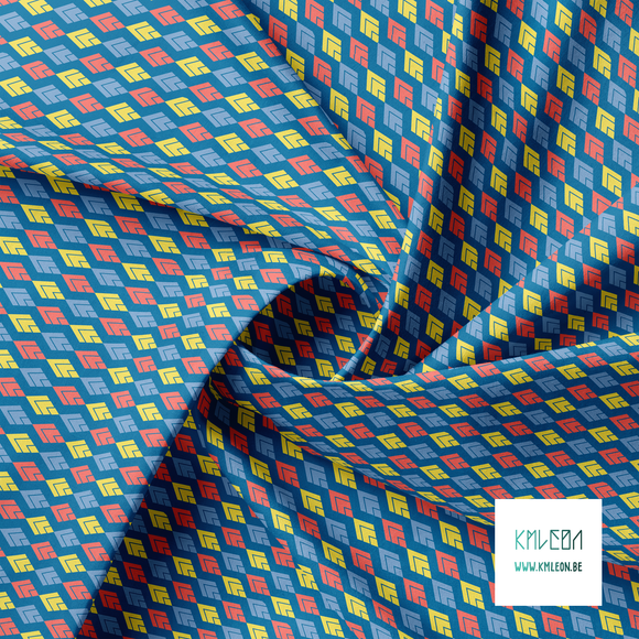 Yellow, blue and coral diamonds fabric