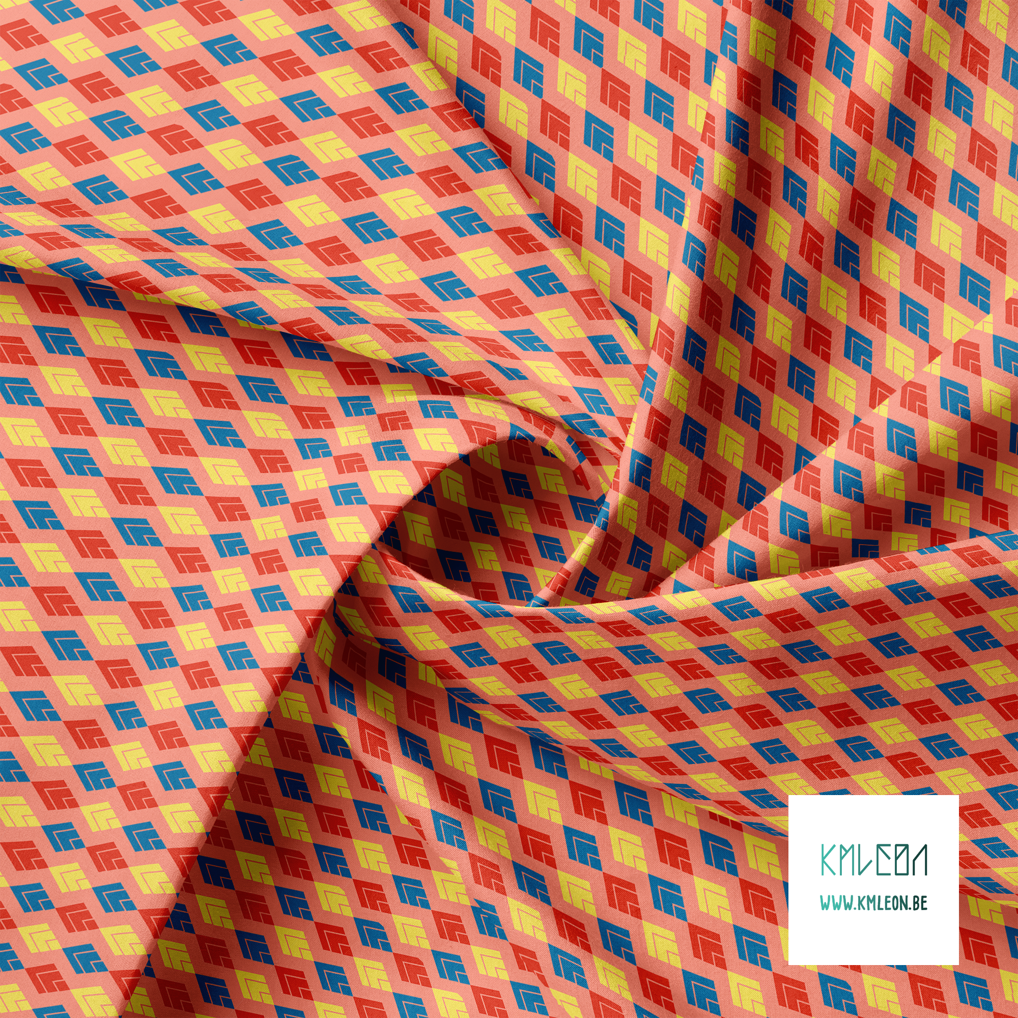 Blue, red and yellow diamonds fabric