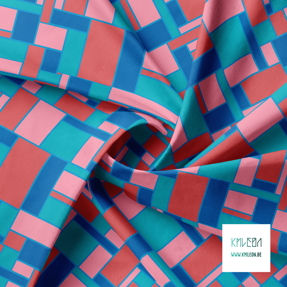 Blue, pink, teal and red rectangles fabric