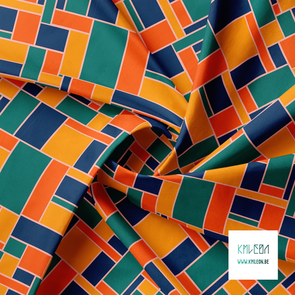 Orange, green, navy and yellow rectangles fabric