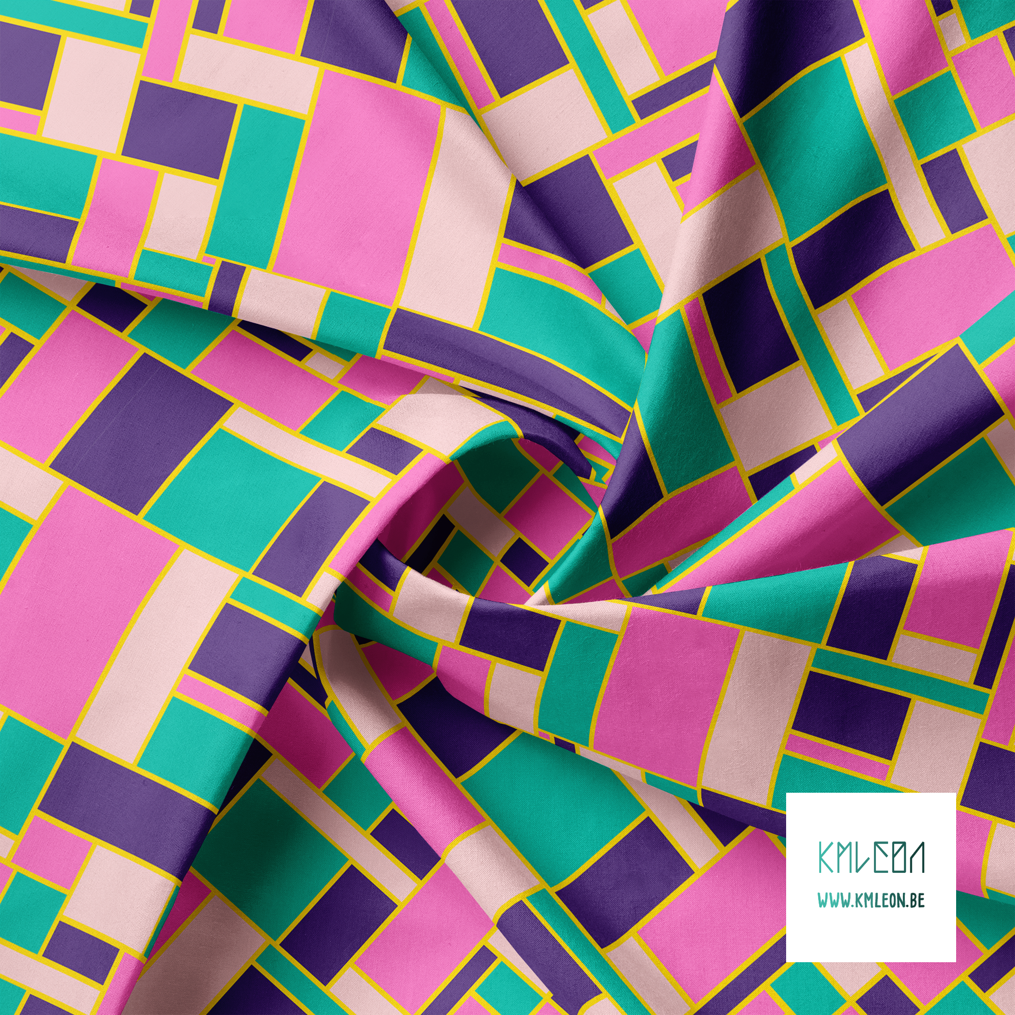 Purple, green and pink rectangles fabric