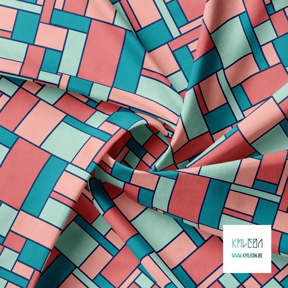 Pink, teal and mint green rectangles fabric