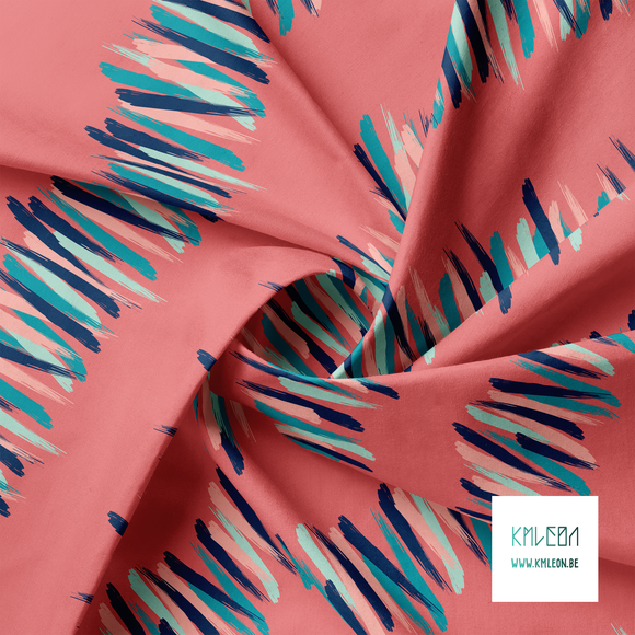 Pink, navy, teal and mint green brush strokes fabric