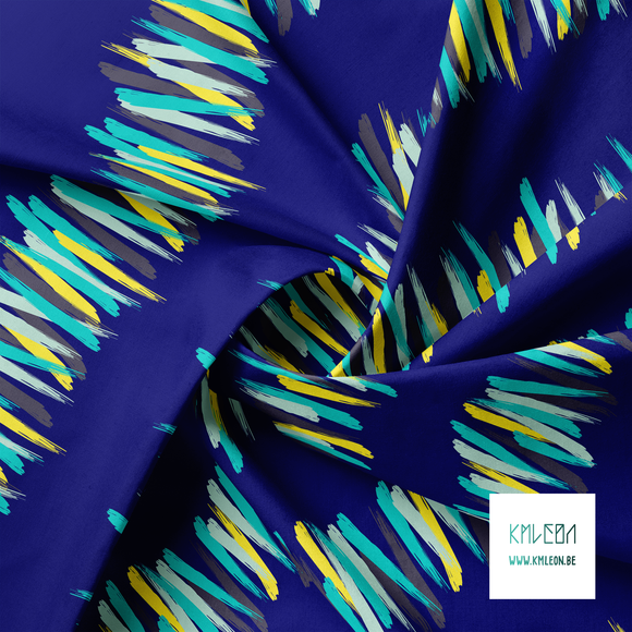 Teal, mint green, navy and yellow brush strokes fabric