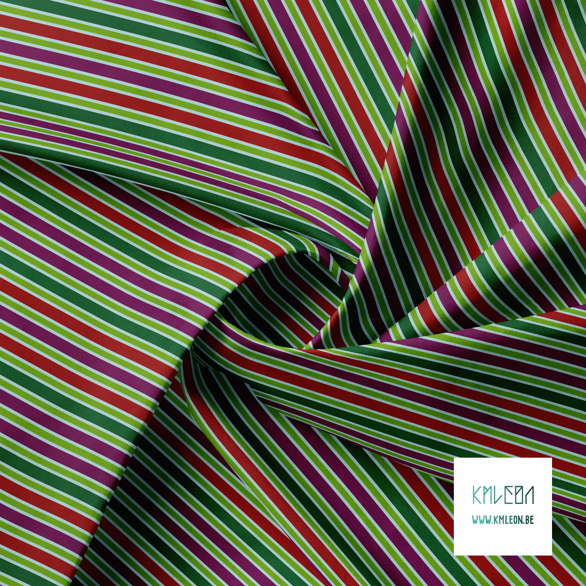 Red, purple and green vertical stripes fabric