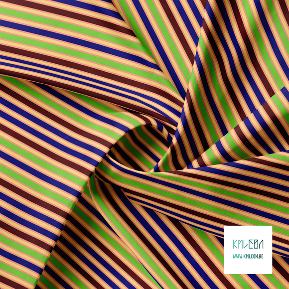 Blue, yellow, green and brown vertical stripes fabric