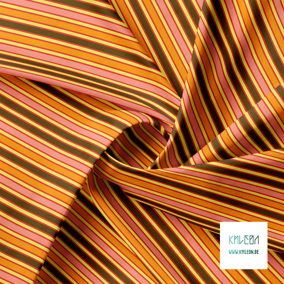 Pink, yellow, orange and brown vertical stripes fabric