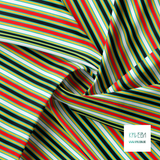 Red, yellow, black and white vertical stripes fabric