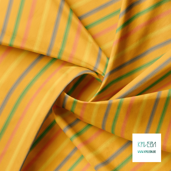 Soft horizontal stripes in green, blue, yellow and coral fabric