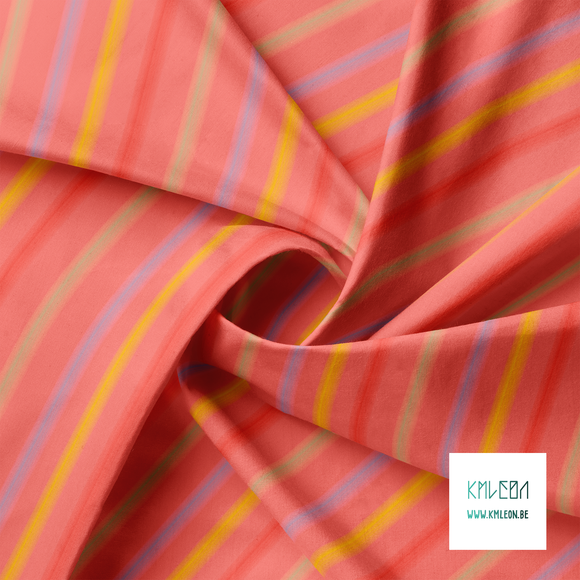 Soft horizontal stripes in yellow, blue, red and green fabric