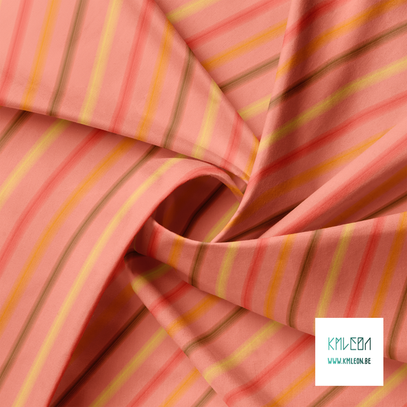 Soft horizontal stripes in red, yellow, orange and brown fabric
