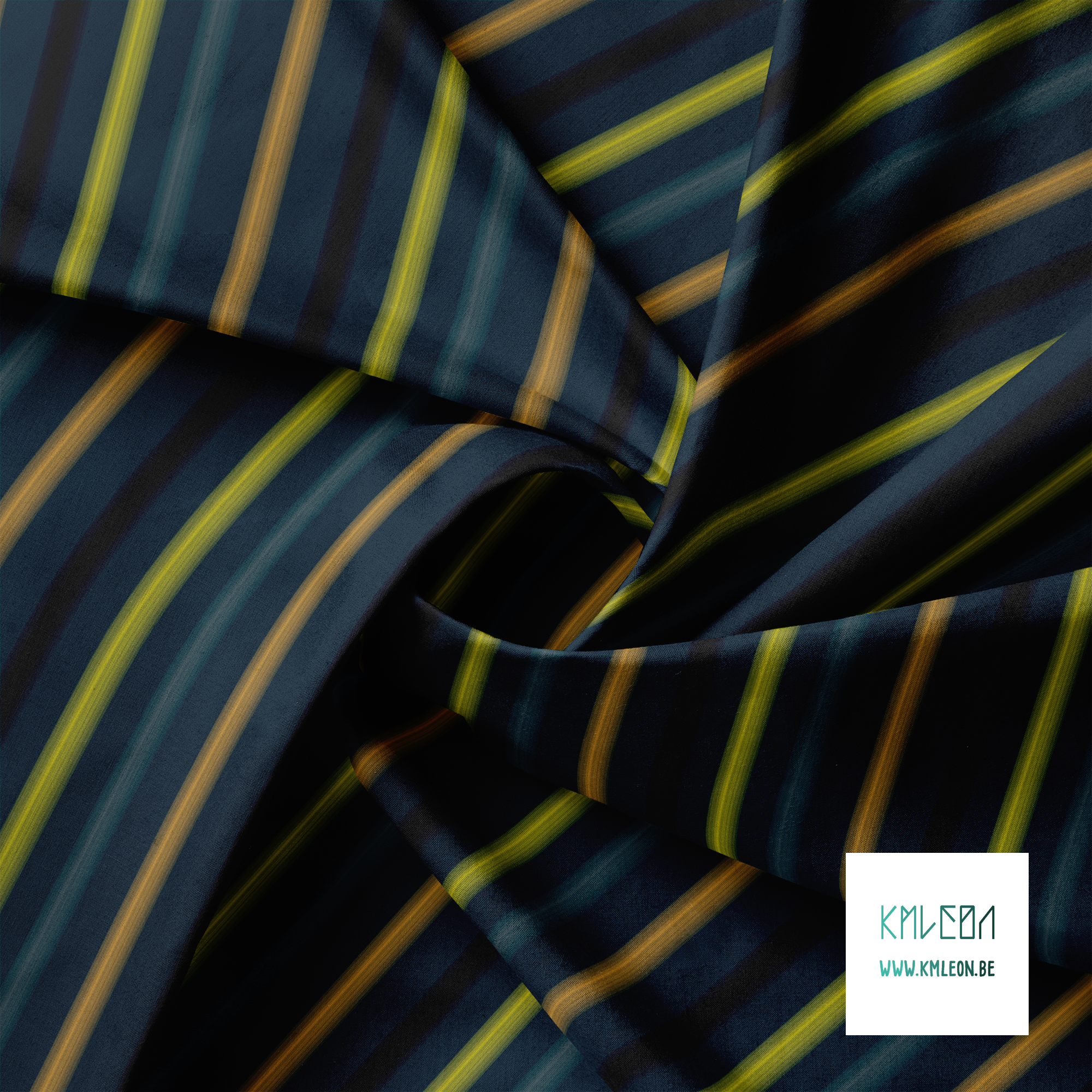 Soft horizontal stripes in black, yellow, grey and orange fabric