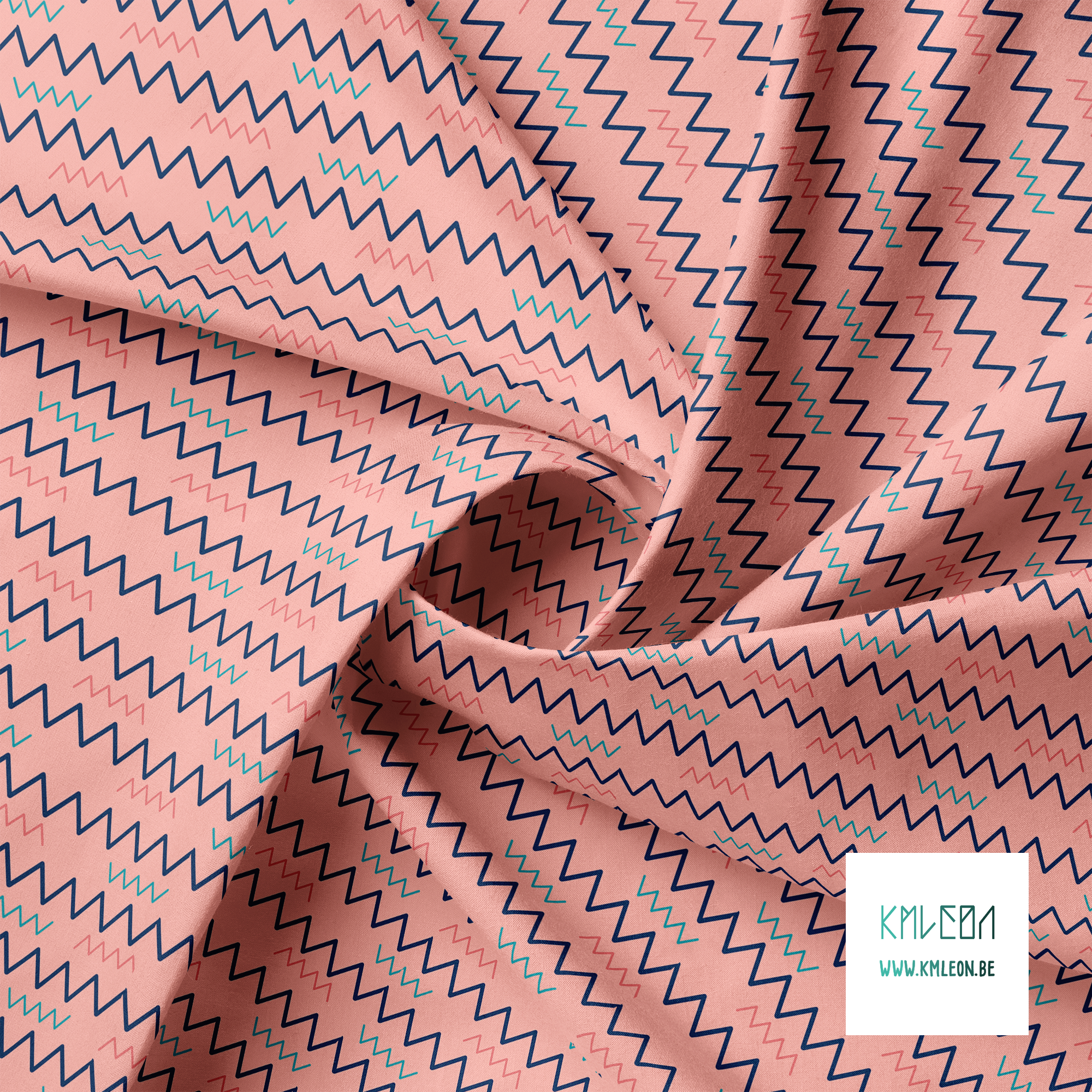 Pink, teal and navy zig zag fabric