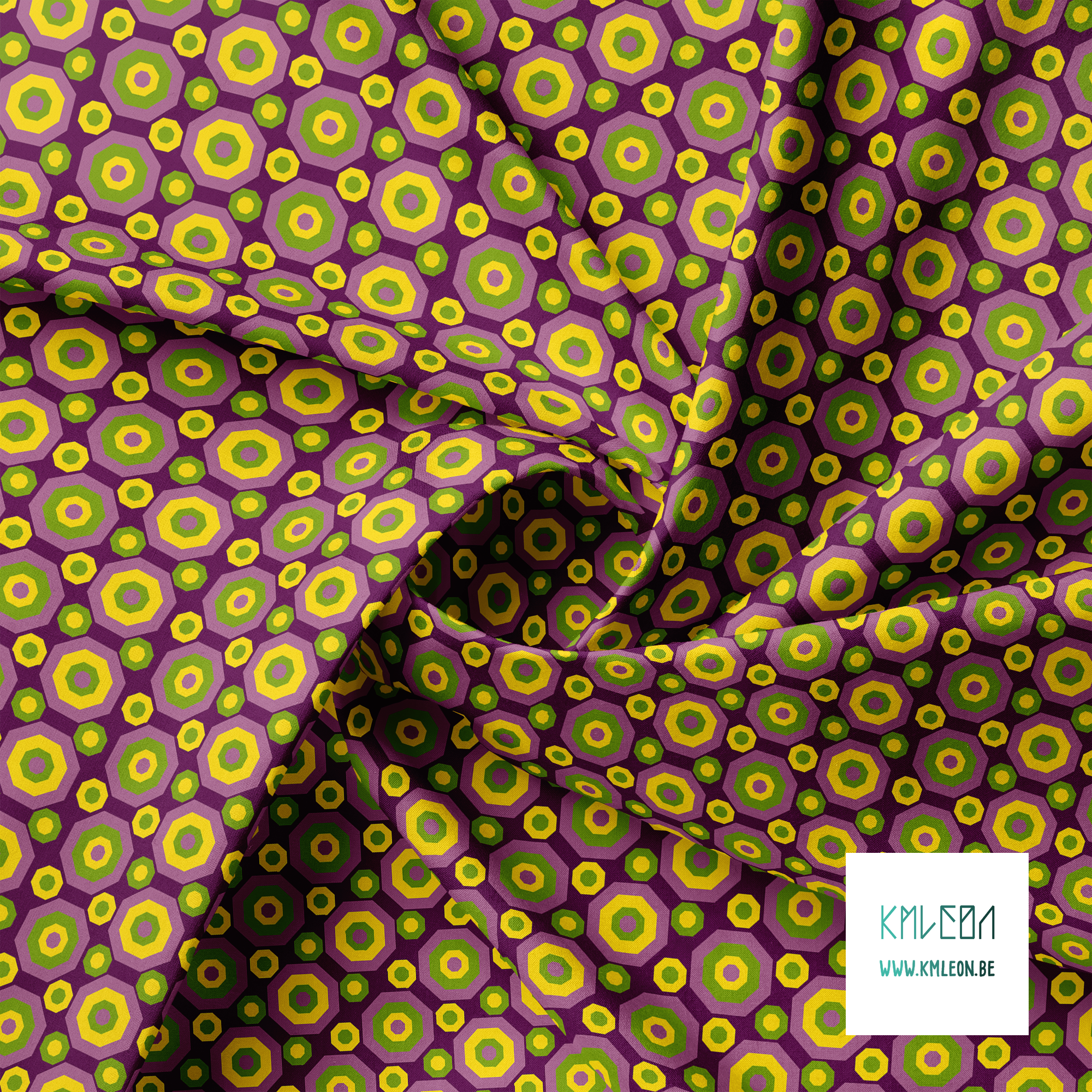 Retro octagons in yellow, green and pink fabric