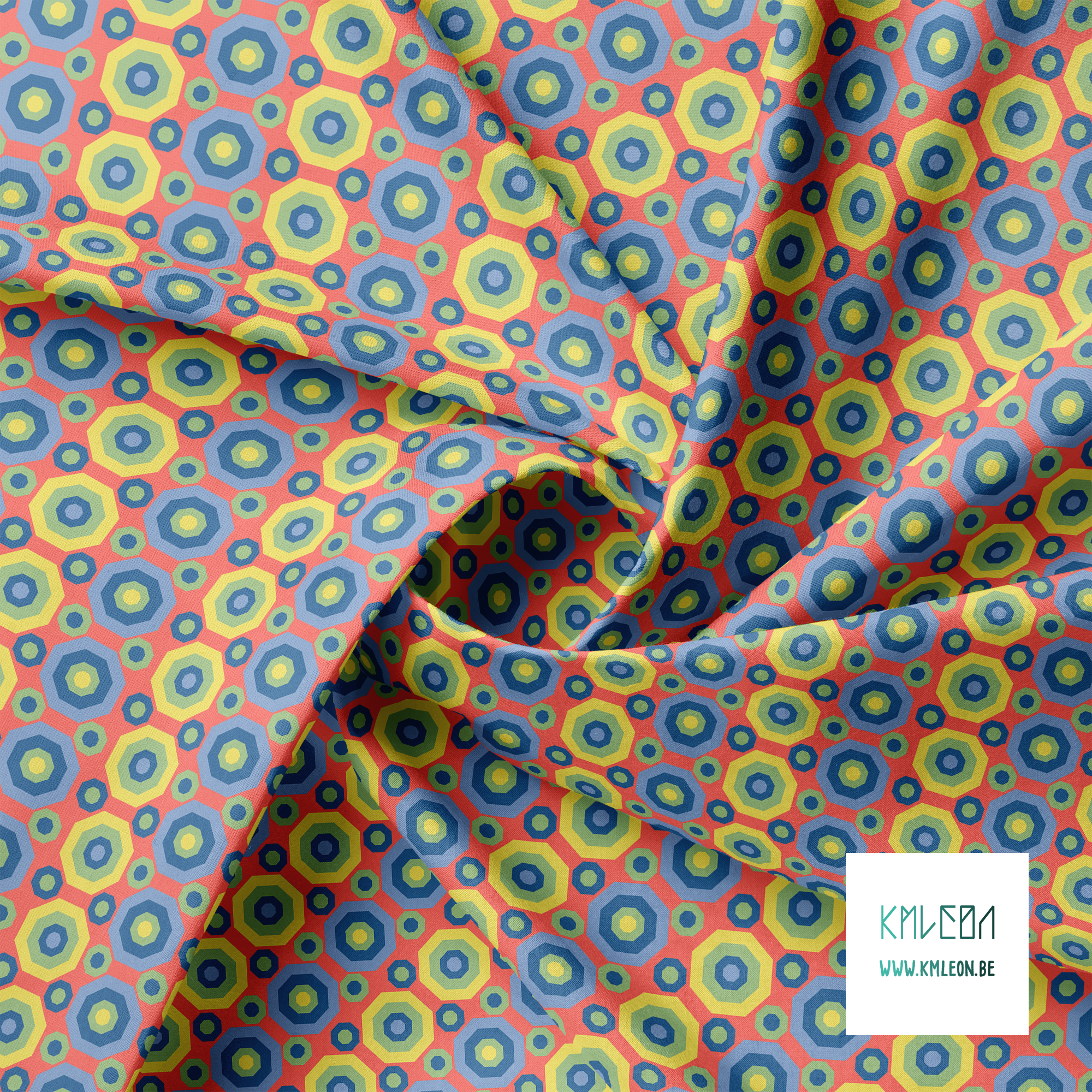 Retro octagons in blue, green and yellow fabric