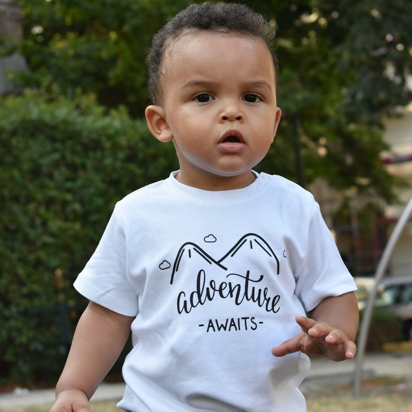 'Adventure awaits' baby shortsleeve shirt