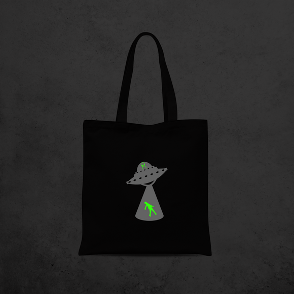 Alien abduction glow in the dark tote bag