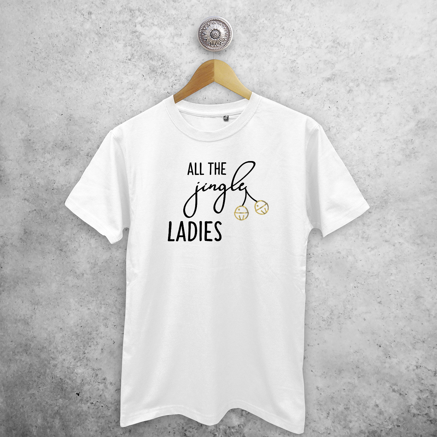 Adult shirt with short sleeves, with ‘All the jingle ladies’ print by KMLeon.