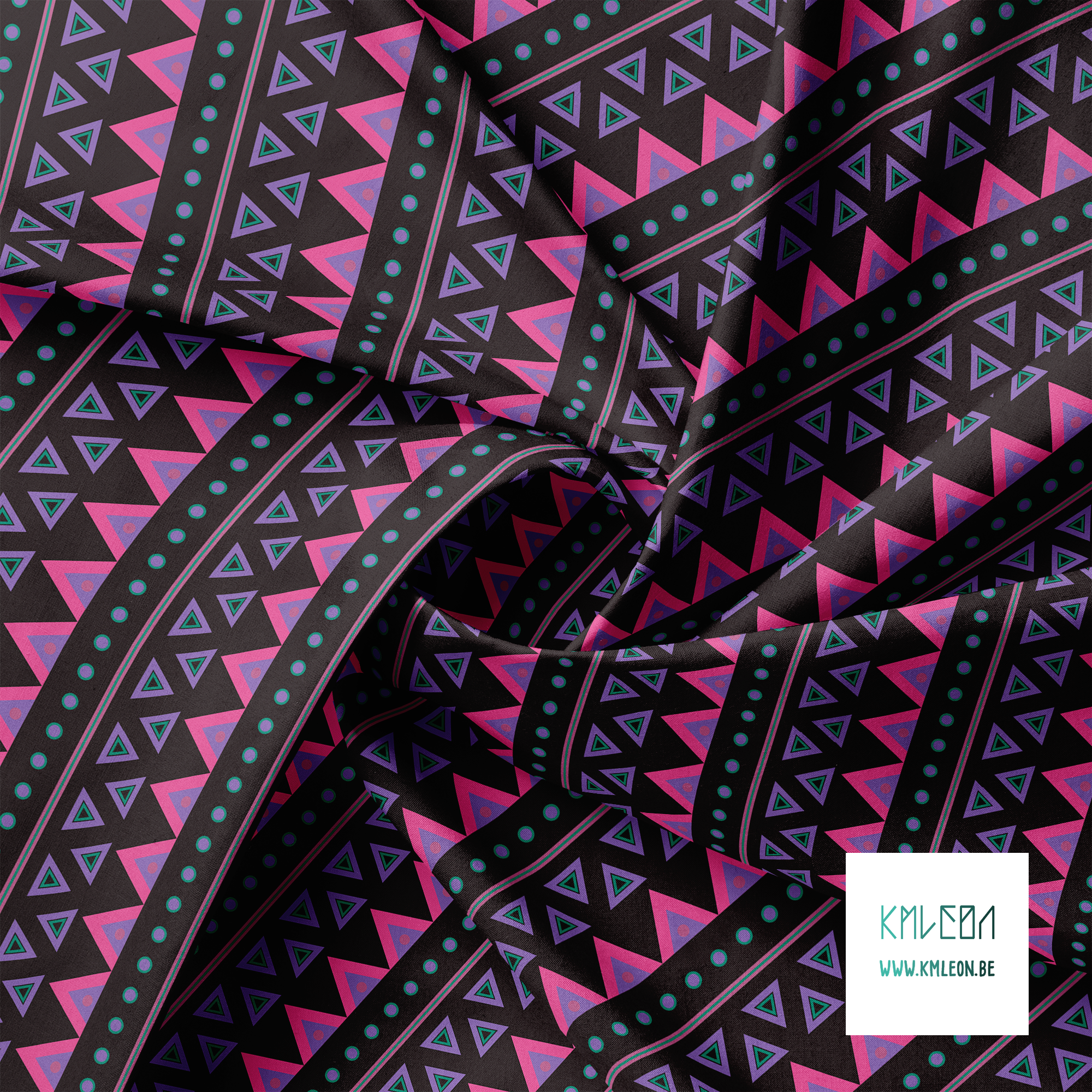 Purple, pink and green circles and triangles fabric