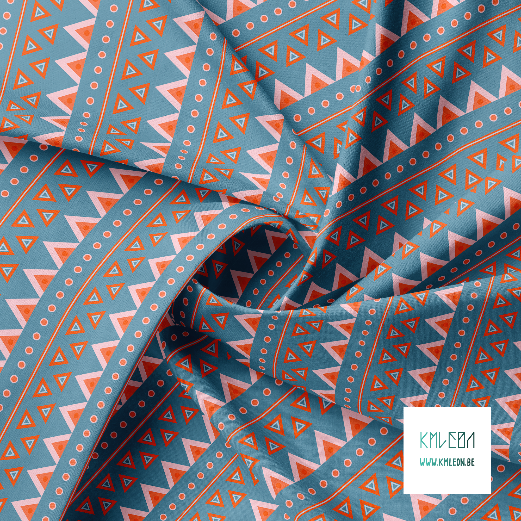 Blue, pink and orange circles and triangles fabric