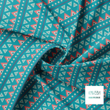 Pink, navy and mint green circles and triangles fabric