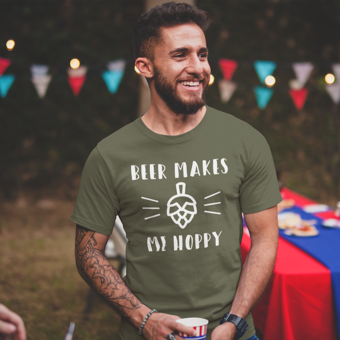 'Beer makes me hoppy' adult shirt