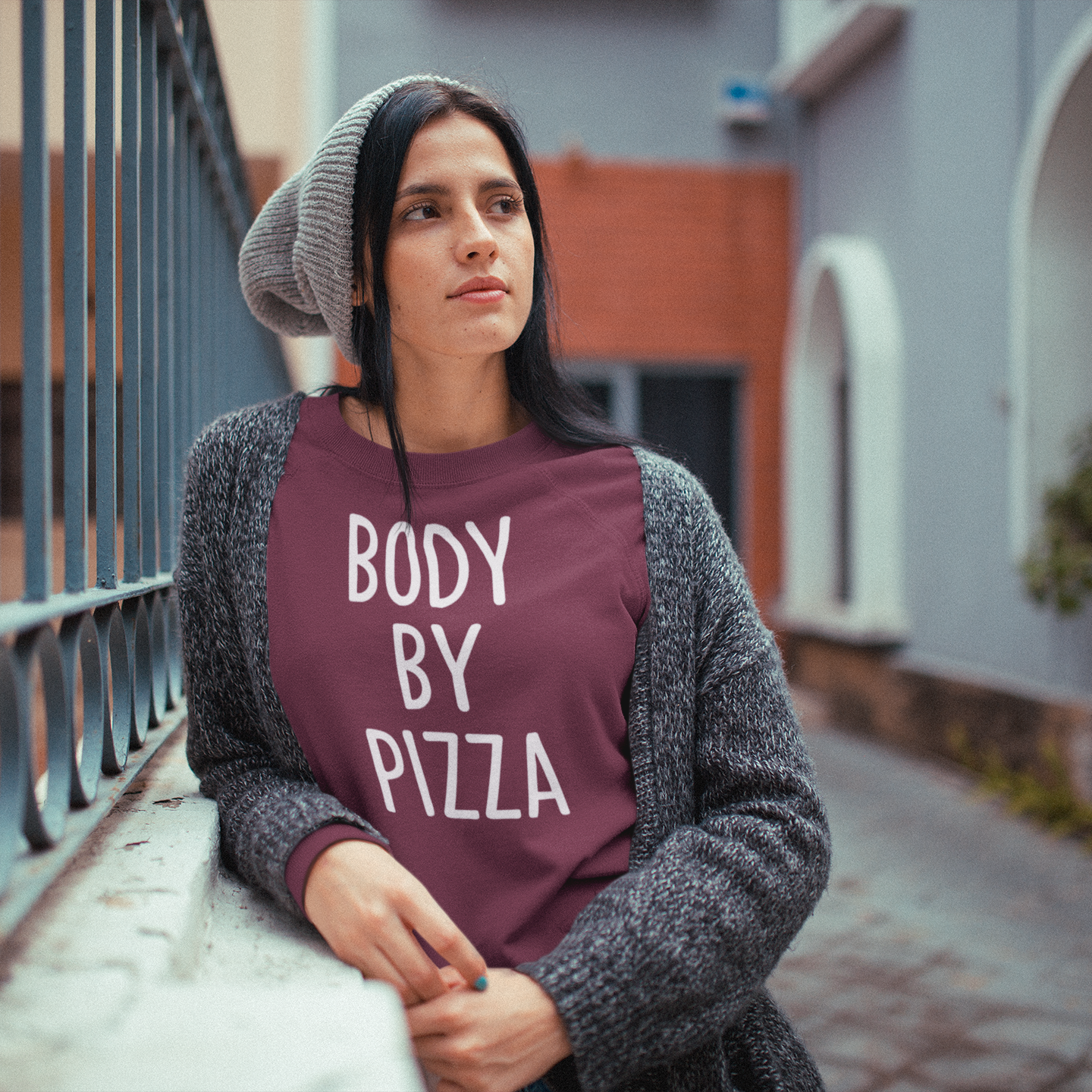 'Body by pizza' sweater