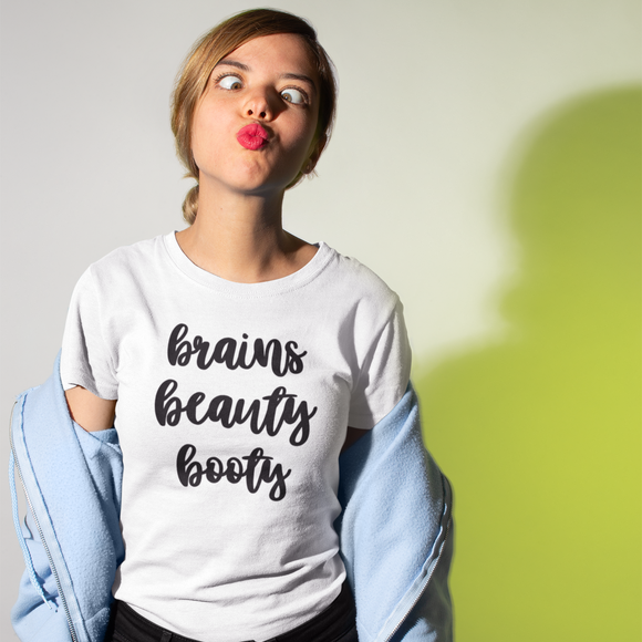 'Brains, beauty, booty' volwassene shirt