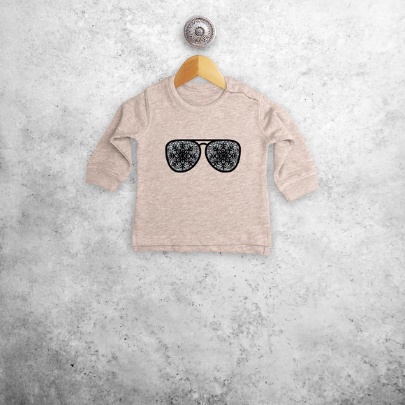 Baby or toddler sweater, with glitter snow star glasses print by KMLeon.