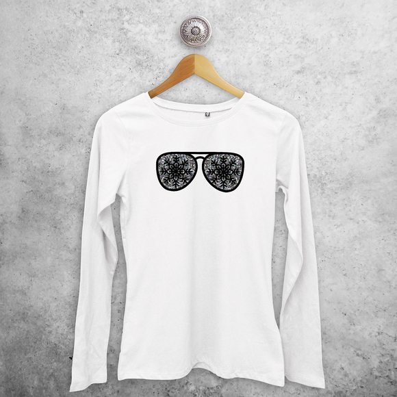 Adult shirt with long sleeves, with glitter snow star glasses print by KMLeon.