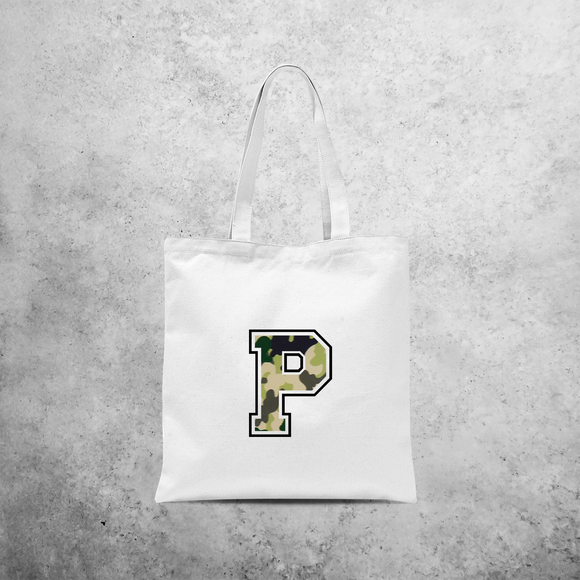Camouflage letter tote bag