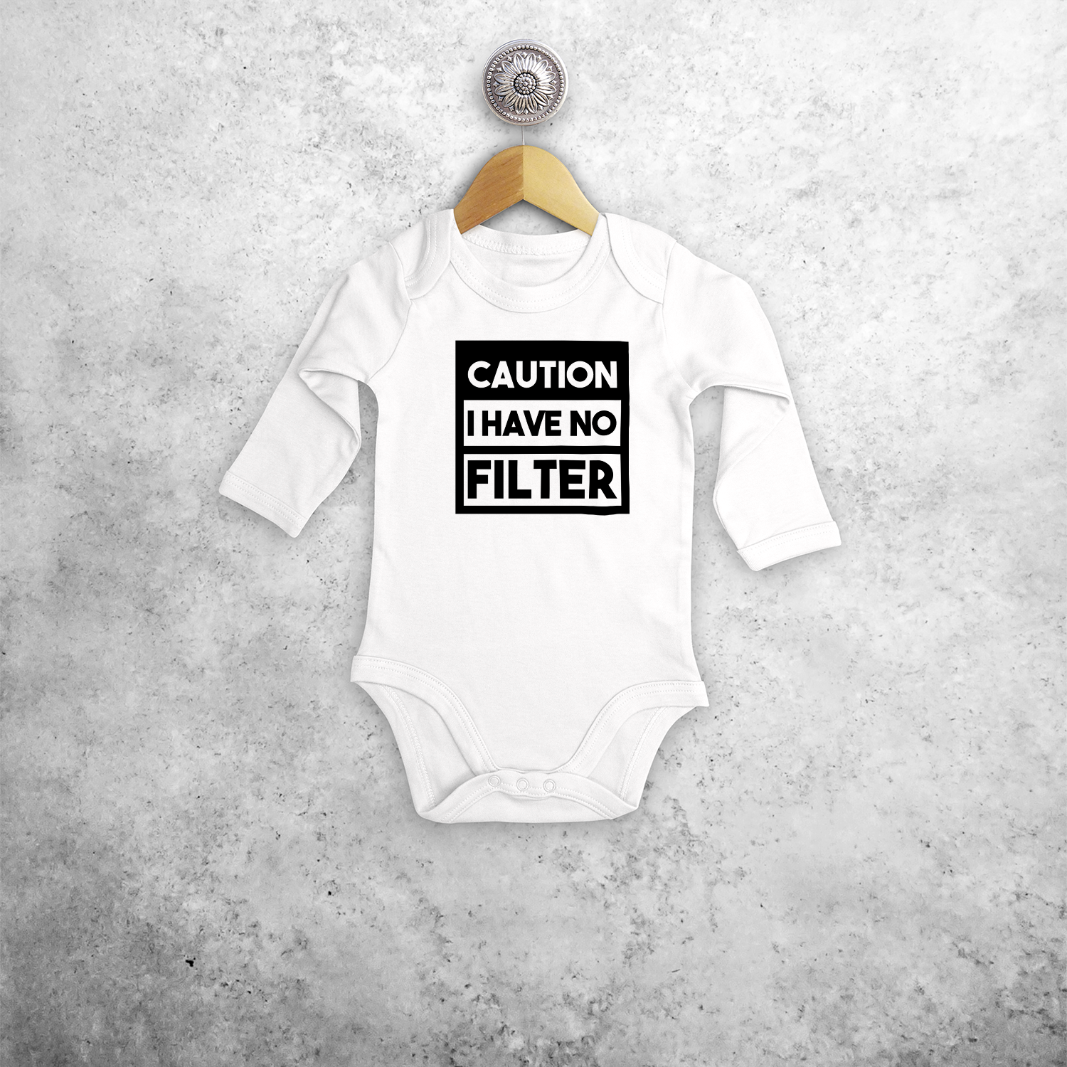 'Caution: I have no filter' baby longsleeve bodysuit