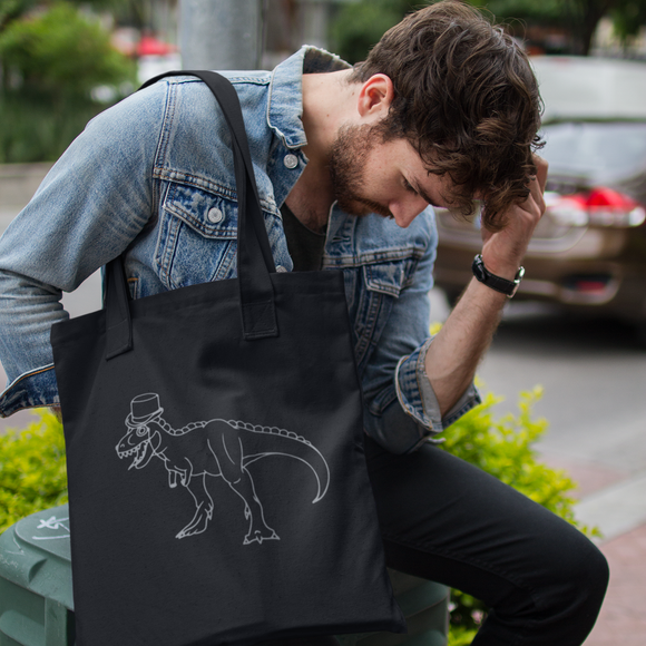 Dino with tophat tote bag