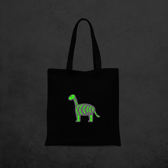 Dino glow in the dark tote bag